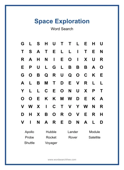 Printable Space Exploration Word Search worksheet