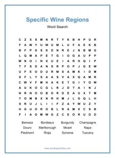 Specific Wine Regions - Hard Word Search Puzzle