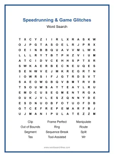 Speedrunning & Game Glitches - Hard Word Search Puzzle