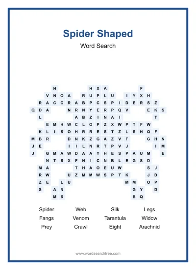 Printable Spider Shaped Word Search worksheet