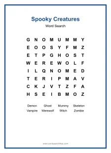 Spooky Creatures - Halloween word search