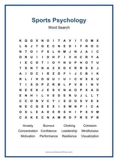 Printable Sports Psychology Word Search worksheet