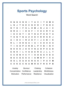 Sports Psychology Word Search - Free printable puzzle with 12 words