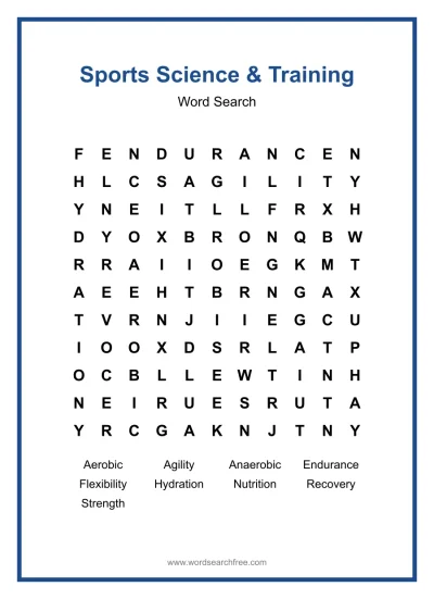 Printable Sports Science & Training Word Search worksheet