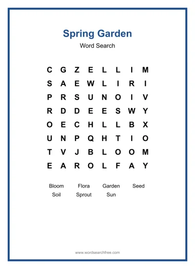 Printable Spring Garden Word Search worksheet