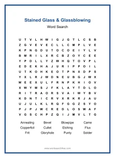 Stained Glass & Glassblowing Word Search - Free printable puzzle with 12 words