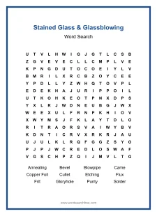 Stained Glass & Glassblowing - Hard Word Search Puzzle