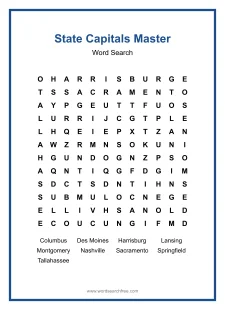 State Capitals Master - Medium Word Search Puzzle