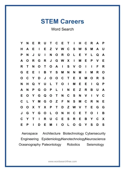 Printable STEM Careers Word Search worksheet