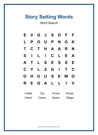Printable Story Setting Words Word Search worksheet