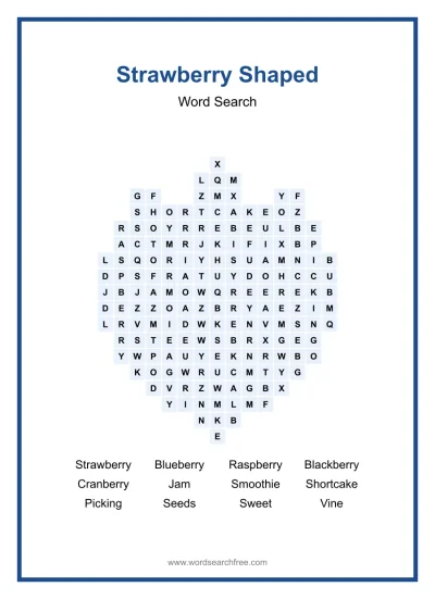 Printable Strawberry Shaped Word Search worksheet