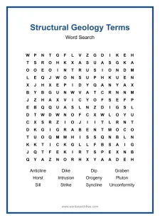 Structural Geology Terms - Hard Word Search Puzzle