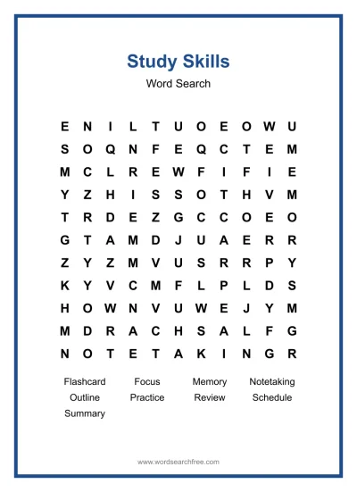 Printable Study Skills Word Search worksheet