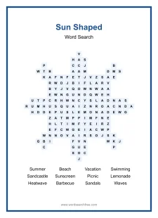 Sun Shaped - Shaped Word Search Puzzle