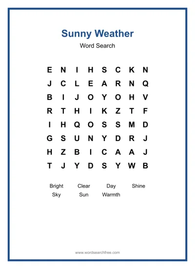 Printable Sunny Weather Word Search worksheet