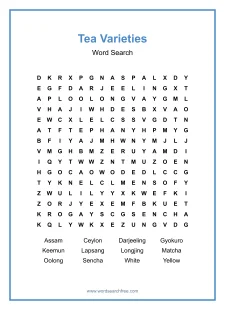 Tea Varieties - Hard Word Search Puzzle