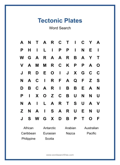 Printable Tectonic Plates Word Search worksheet