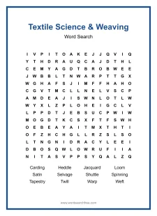 Textile Science & Weaving Word Search - Free printable puzzle with 12 words