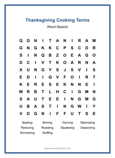 Printable Thanksgiving Cooking Terms Word Search worksheet