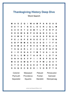 Thanksgiving History Deep Dive - Hard Word Search Puzzle