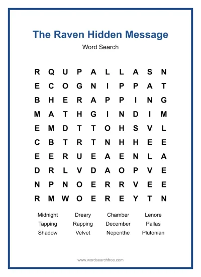 Printable The Raven Hidden Message Word Search worksheet