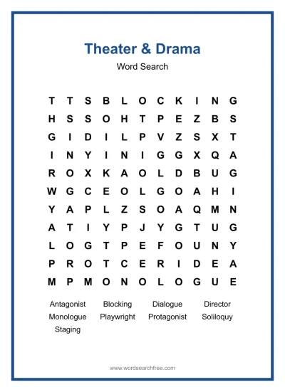 Printable Theater & Drama Word Search worksheet