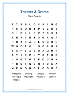 Theater & Drama Word Search - Free printable puzzle with 9 words