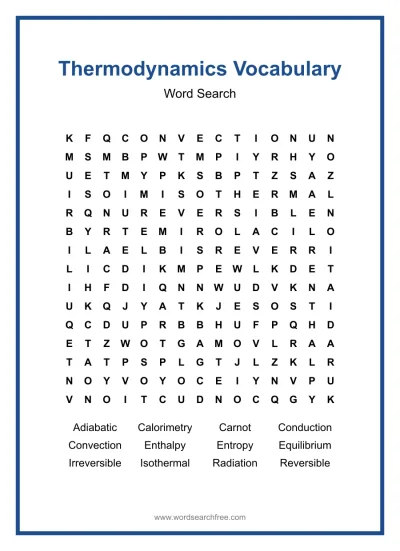 Printable Thermodynamics Vocabulary Word Search worksheet
