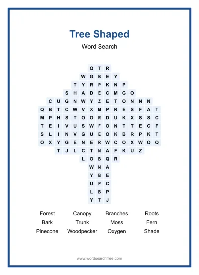 Printable Tree Shaped Word Search worksheet