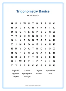 Trigonometry Basics Word Search - Free printable puzzle with 10 words