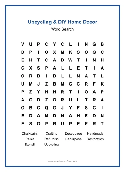 Printable Upcycling & DIY Home Decor Word Search worksheet