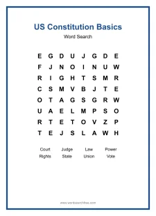 US Constitution Basics Word Search - Free printable puzzle with 8 words