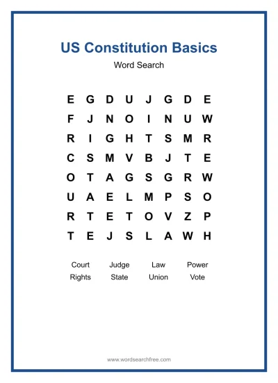 Printable US Constitution Basics Word Search worksheet