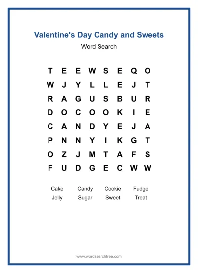 Printable Valentine's Day Candy and Sweets Word Search worksheet