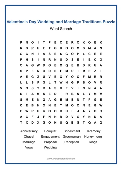 Printable Valentine's Day Wedding and Marriage Traditions Puzzle worksheet