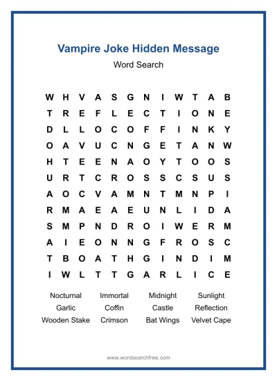 Printable Vampire Joke Hidden Message Word Search worksheet