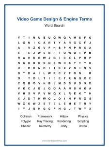 Video Game Design & Engine Terms - Hard Word Search Puzzle