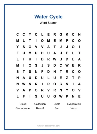 Printable Water Cycle Word Search worksheet