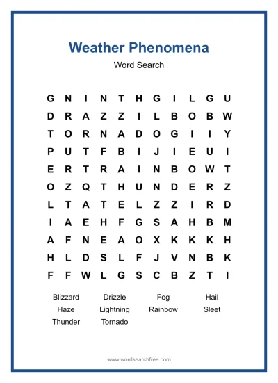 Weather Phenomena Word Search - Free Printable