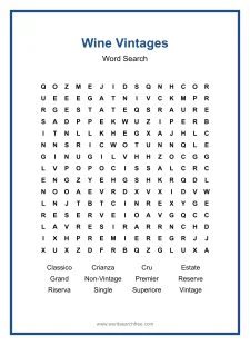 Wine Vintages - Hard Word Search Puzzle