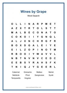 Wines by Grape - Medium Word Search Puzzle