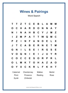Wines & Pairings - Medium Word Search Puzzle