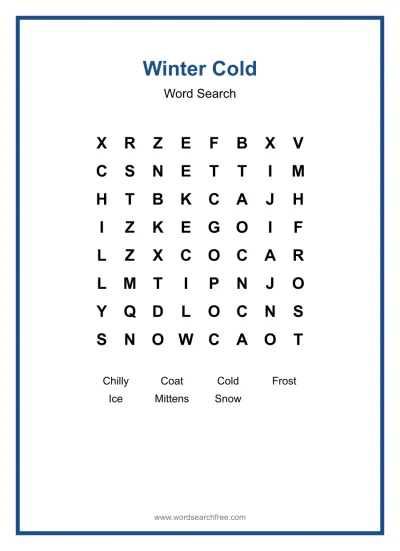 Printable Winter Cold Word Search worksheet