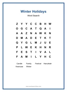 Winter Holidays Word Search - Free printable puzzle with 6 words