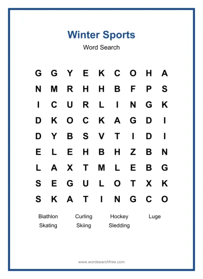 Printable Winter Sports Word Search worksheet