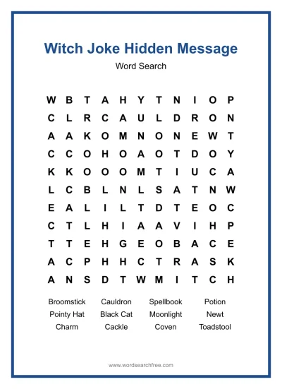 Printable Witch Joke Hidden Message Word Search worksheet