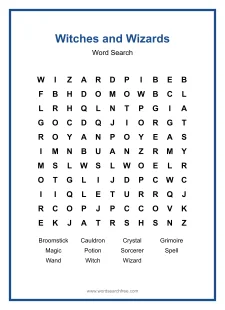 Witches and Wizards - Medium Word Search Puzzle