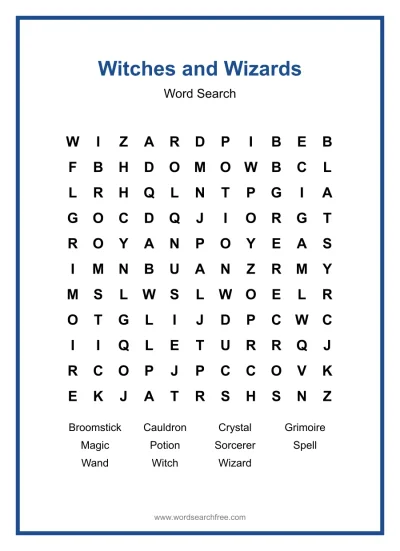 Printable Witches and Wizards Word Search worksheet