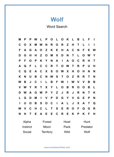 Printable Wolf Word Search worksheet