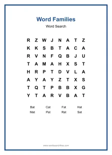 Word Families Word Search - Free printable puzzle with 8 words